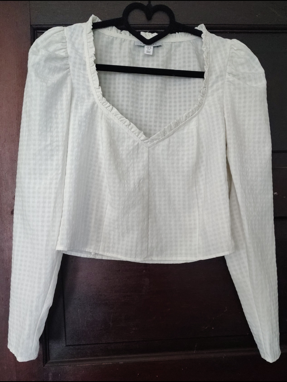 Topshop White V-Neck Ruffle Long Sleeve Blouse